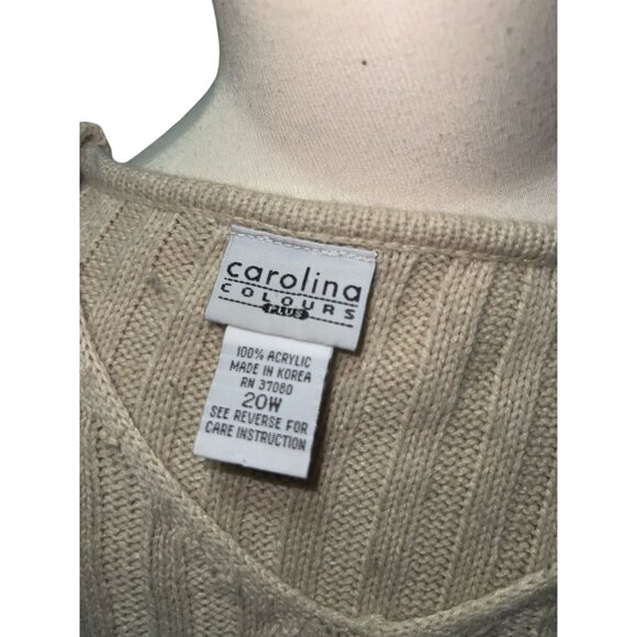 Carolina Colours Beige Ribbed Knit Acrylic Sweater Womens Size 20W Lightweight L - Picture 2 of 7